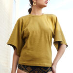 RIB BLOUSE IN OLIVE COLOR