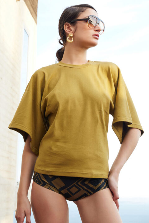 RIB BLOUSE IN OLIVE COLOR