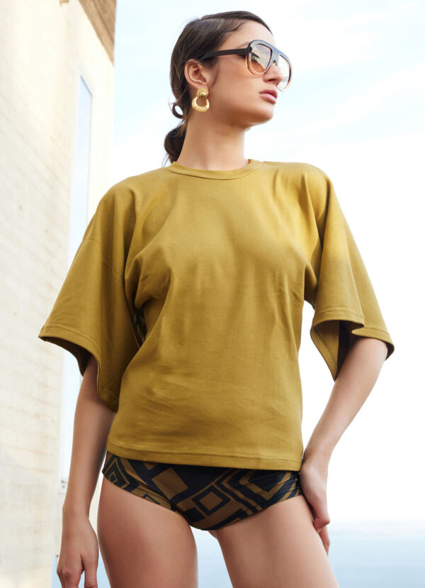 RIB BLOUSE IN OLIVE COLOR