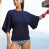 RIB BLOUSE IN BLUE – BLACK COLOR