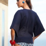 RIB BLOUSE IN BLUE – BLACK COLOR