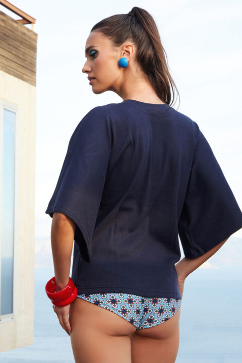 RIB BLOUSE IN BLUE – BLACK COLOR