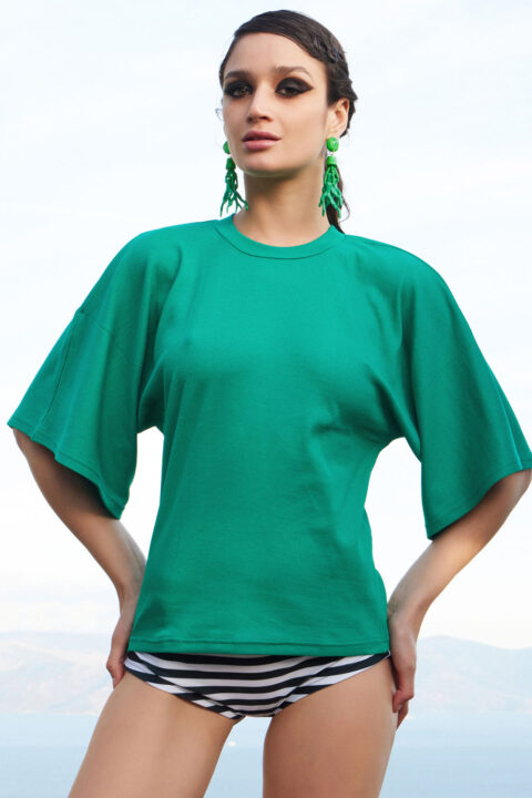 RIB BLOUSE IN EMERALD COLOR