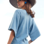RIB BLOUSE IN LIGHT BLUE COLOR