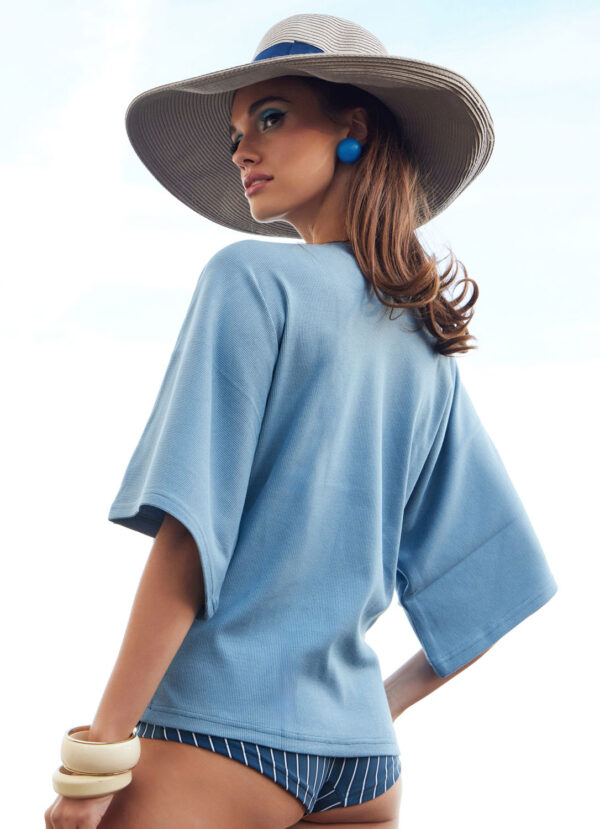 RIB BLOUSE IN LIGHT BLUE COLOR