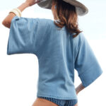 RIB BLOUSE IN LIGHT BLUE COLOR